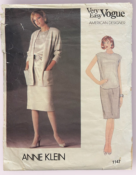 Very Easy Vogue American Designer Anne Klein 1147 vintage 1980s jacket, skirt and top sewing pattern Bust 34 inches