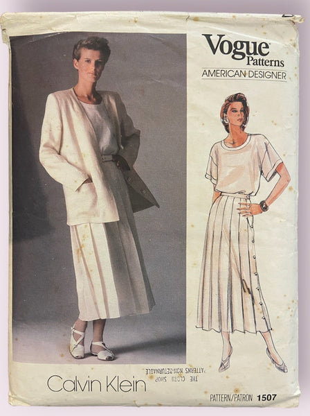 Vogue American Designer Calvin Klein 1507 vintage 1980s jacket, top and skirt sewing pattern Bust 34 inches