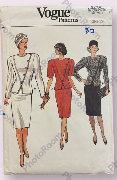 Vogue 9748 vintage 1980s skirt and jacket sewing pattern Bust 30.5, 31.5, 32.5 inches
