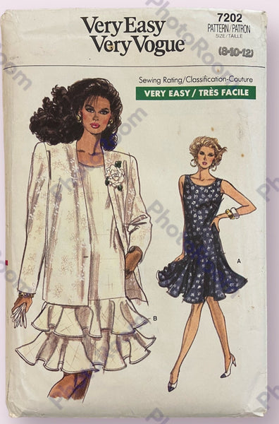 Vogue 7202 vintage 1980s dress and jacket sewing pattern Bust 31.5. 32.5, 34 inches