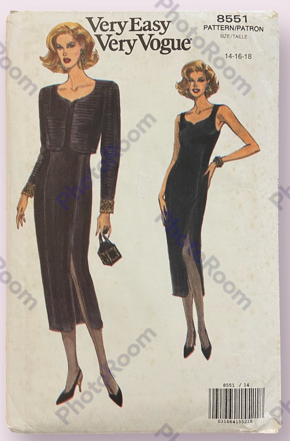 Vogue 8551 vintage 1990s dress and jacket sewing pattern Bust 36, 38, 40