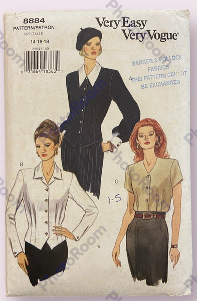 Vogue 8884 vintage 1980s blouse sewing pattern Bust 36. 38. 40 inches
