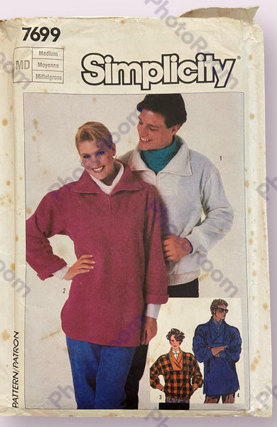 Simplicity 7699 vintage 1980s misses, men's and teen boy's tops sewing pattern Bust or chest 35 - 36.5 inches