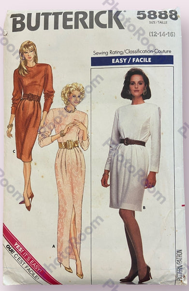 Butterick 5888 vintage 1980s dress sewing pattern Bust or chest 34, 36, 38 inches