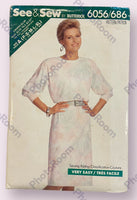 Butterick 6056 vintage 1980s dress sewing pattern. Bust 30.5 - 44 inches