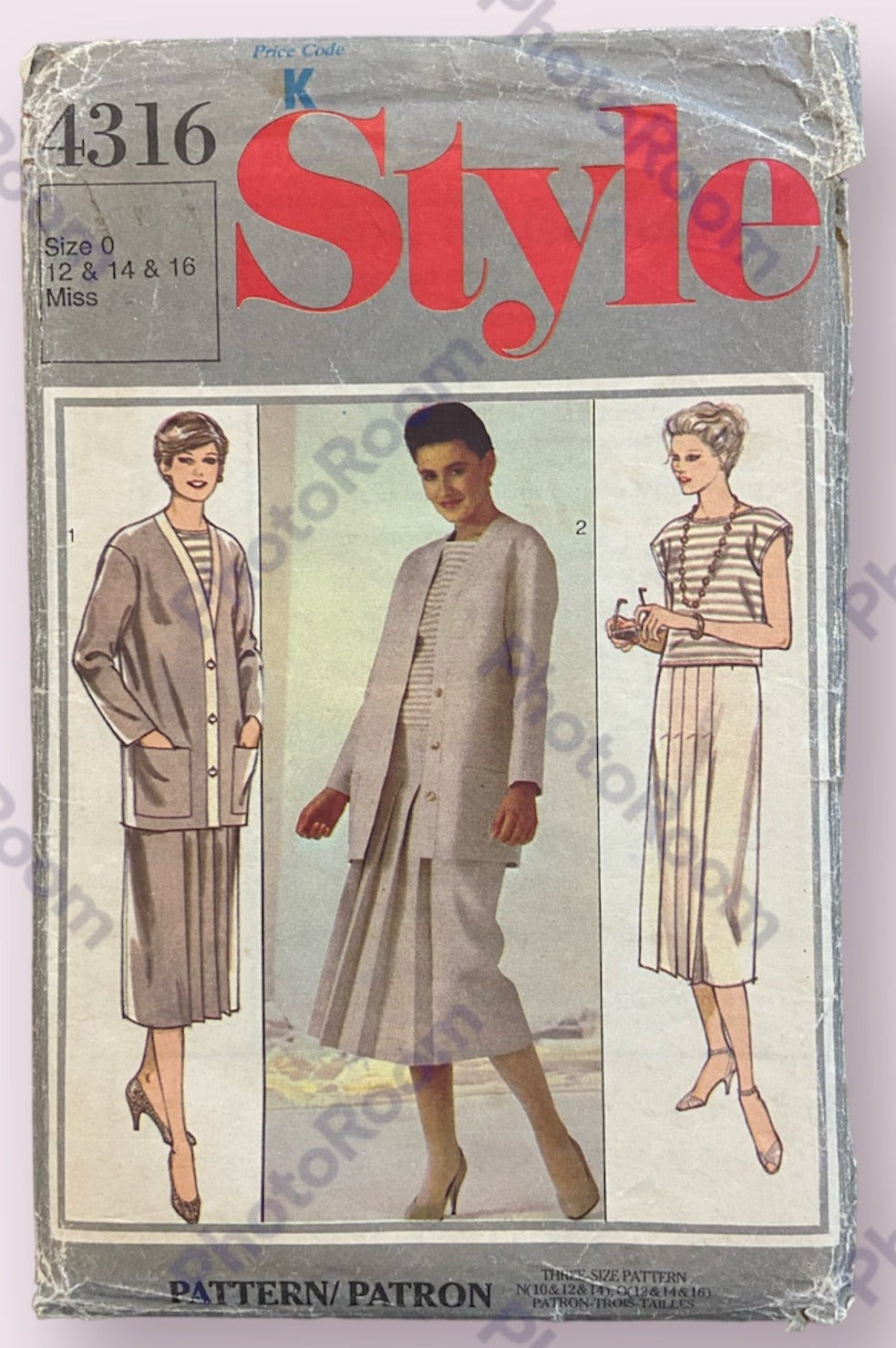Style 4316 vintage 1980s unlined cardigan, top and skirt sewing pattern. Bust 34, 36, 38 inches