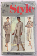 Style 4316 vintage 1980s unlined cardigan, top and skirt sewing pattern. Bust 34, 36, 38 inches