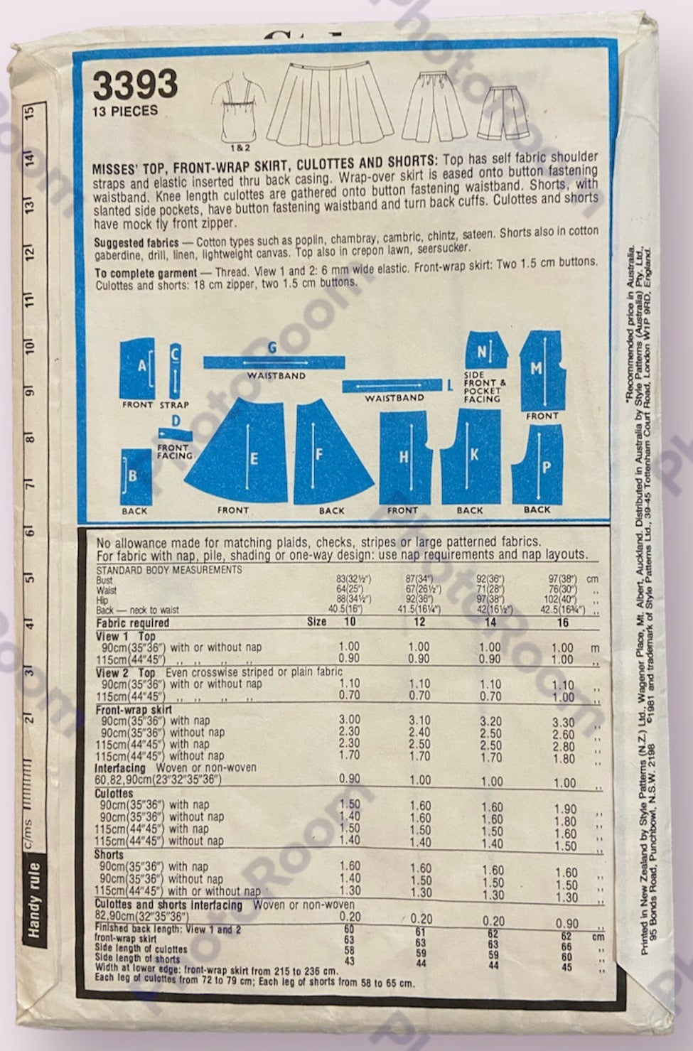 Style 3393 vintage 1980s top wrap skirt, culottes and shorts sewing pattern. Bust 34 inches