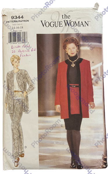 The Vogue Woman 9344 vintage 1990s jacket, skirt and pants sewing pattern Bust 36, 38, 40 inches