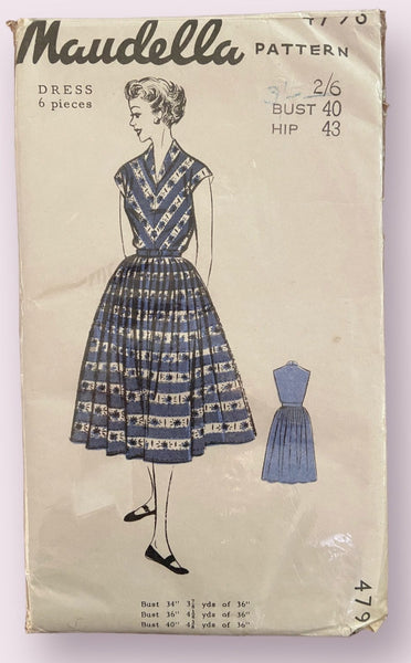 Maudella 4796 vintage 1950s dress UNPRINTED sewing pattern Bust 40 inches