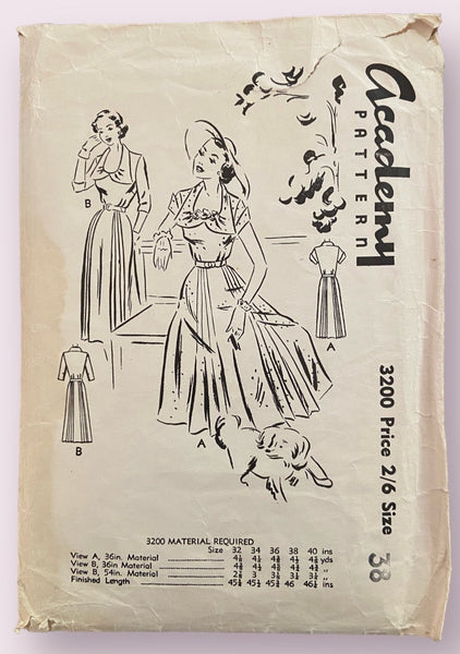 Academy 3200 vintage 1950s UNPRINTED dress sewing pattern Bust 38 inches