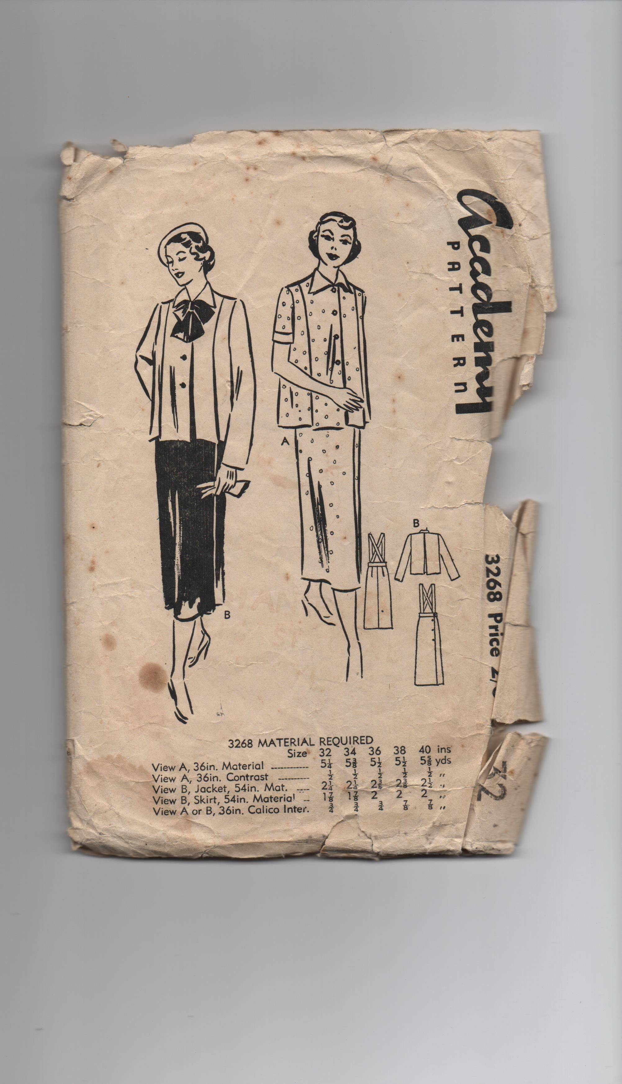 Academy 3268 vintage 1950s maternity skirt and top sewing pattern