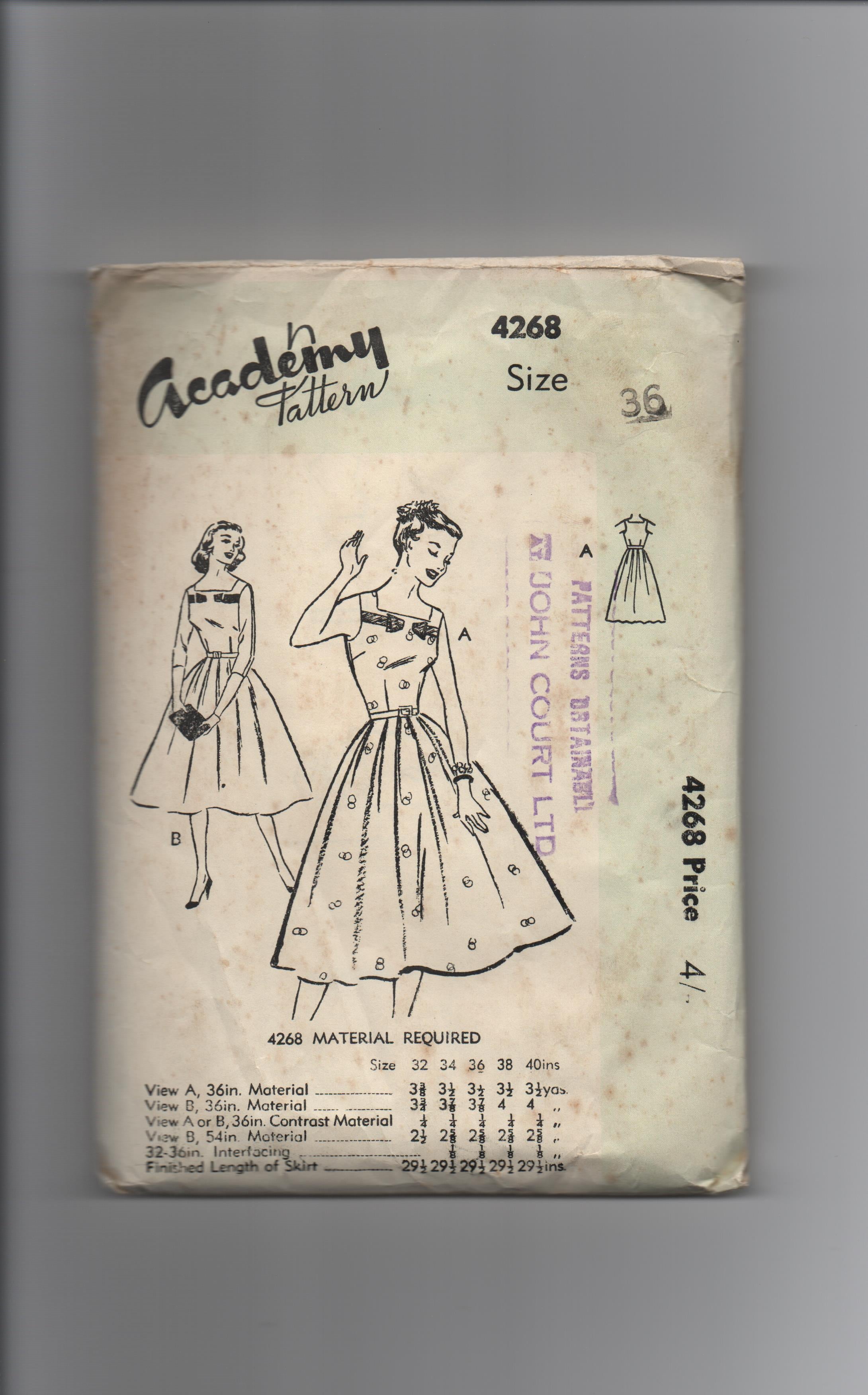 Academy 4268 vintage circa 1950s dress sewing pattern