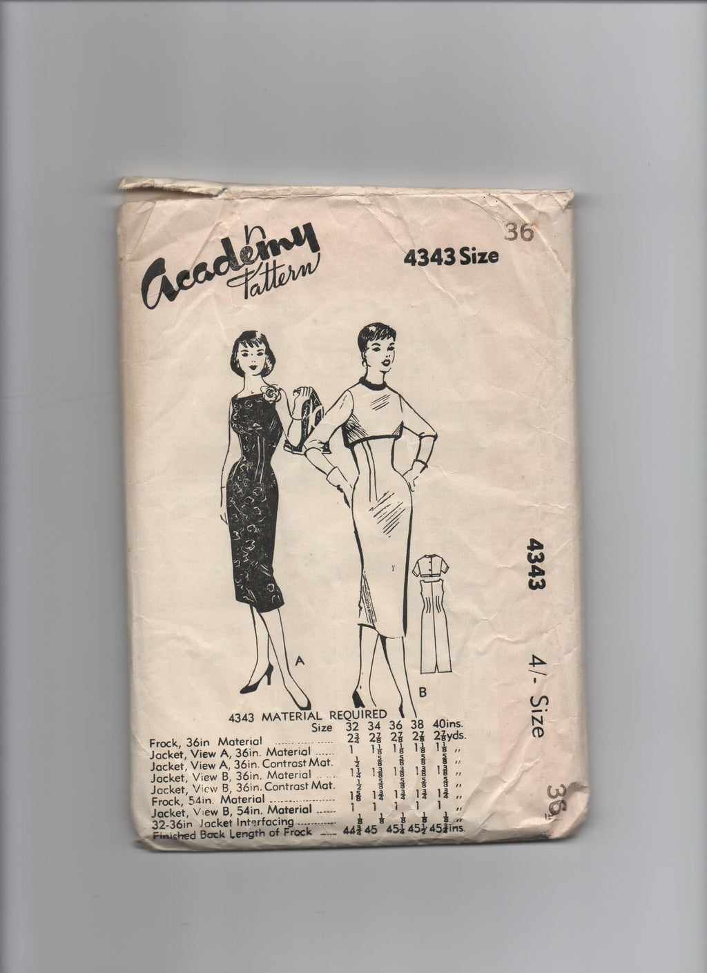 Academy 4343 vintage 1950s dress sewing pattern