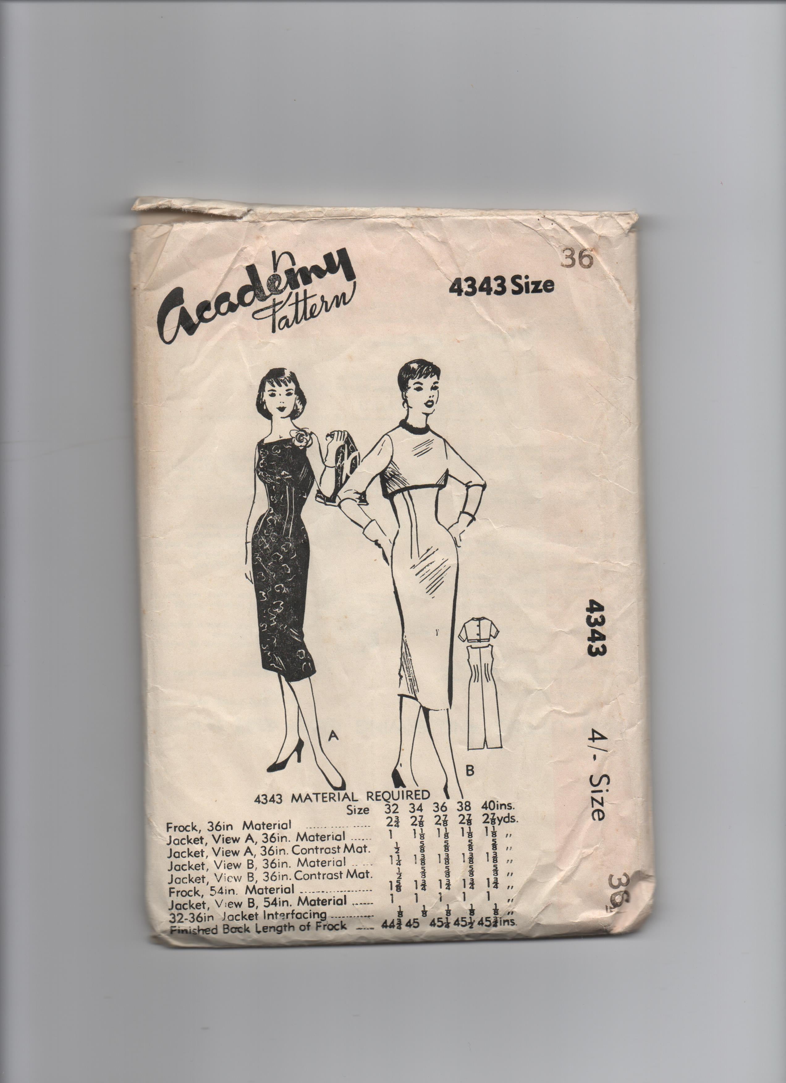 Academy 4343 vintage 1950s dress sewing pattern