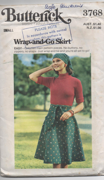 Butterick 3768 vintage 1970s wrap skirt pattern Medium Waist 26 1/2 - 28 inches
