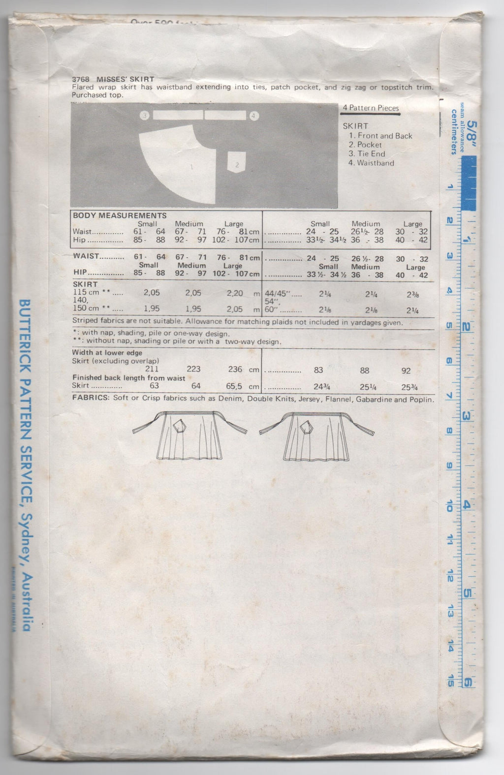 Butterick 3768 vintage 1970s wrap skirt pattern Waist 24-25 inches