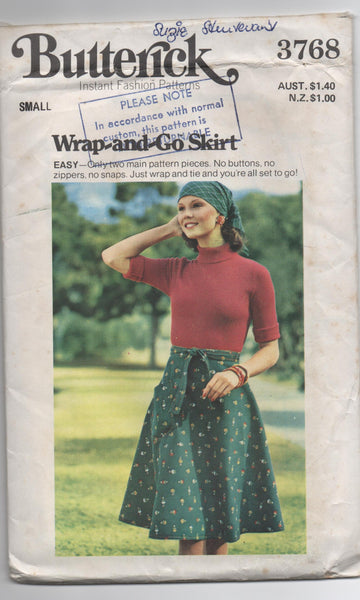 Butterick 3768 vintage 1970s wrap skirt pattern Waist 24-25 inches