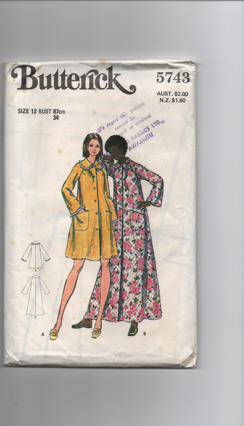 Butterick 5743 vintage 1970s robe dressing gown sewing pattern