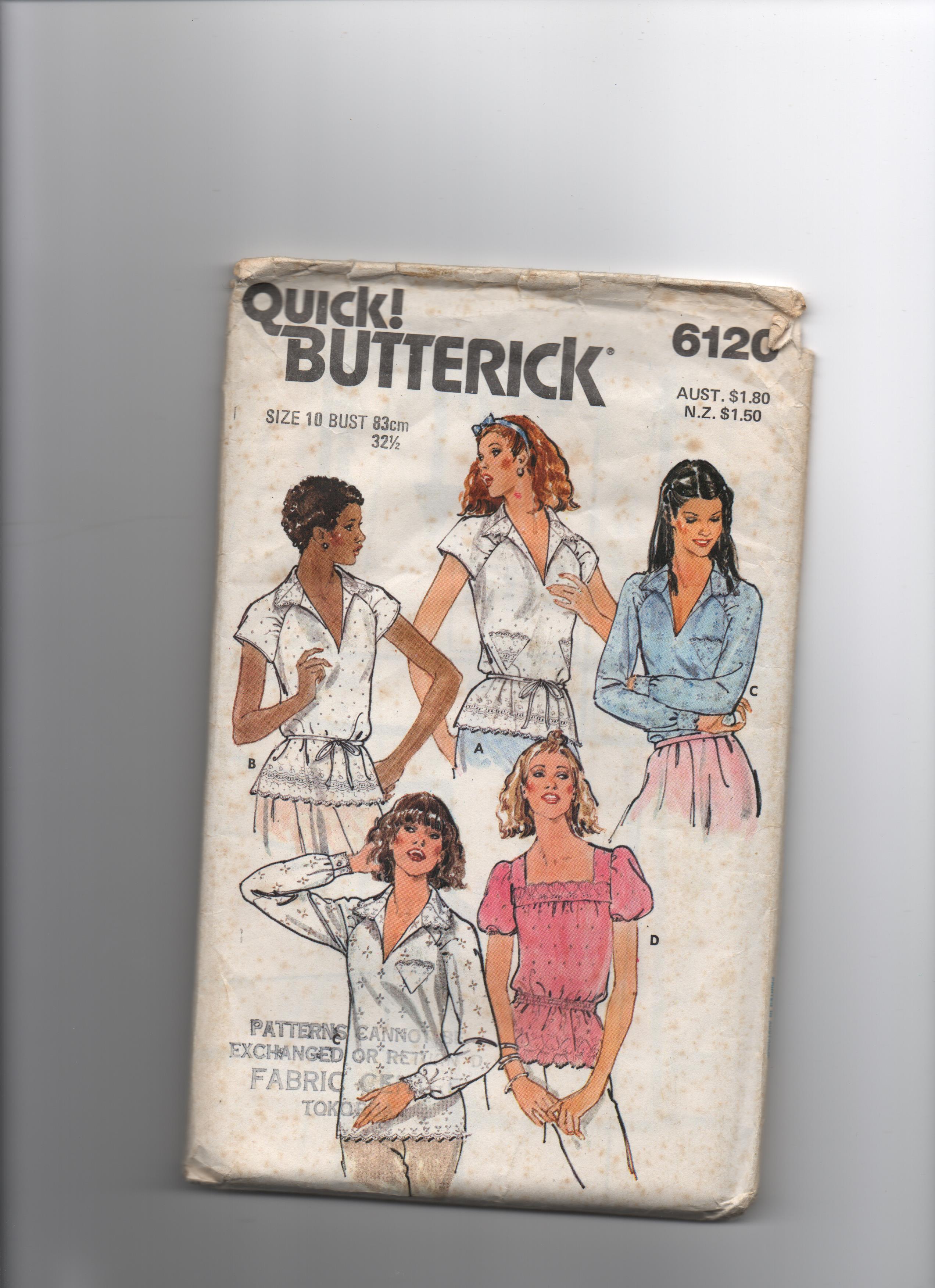 Butterick 6120 vintage 1980s blouse top sewing pattern
