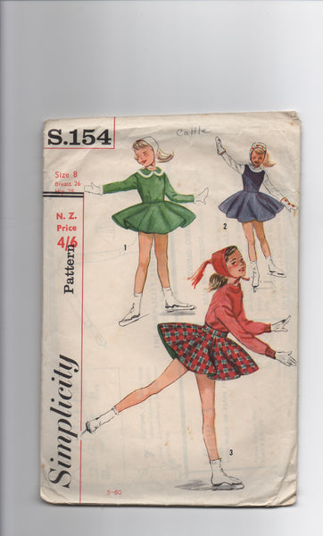 Simplicity s.154 vintage circa 1950s child's skating costume pattern