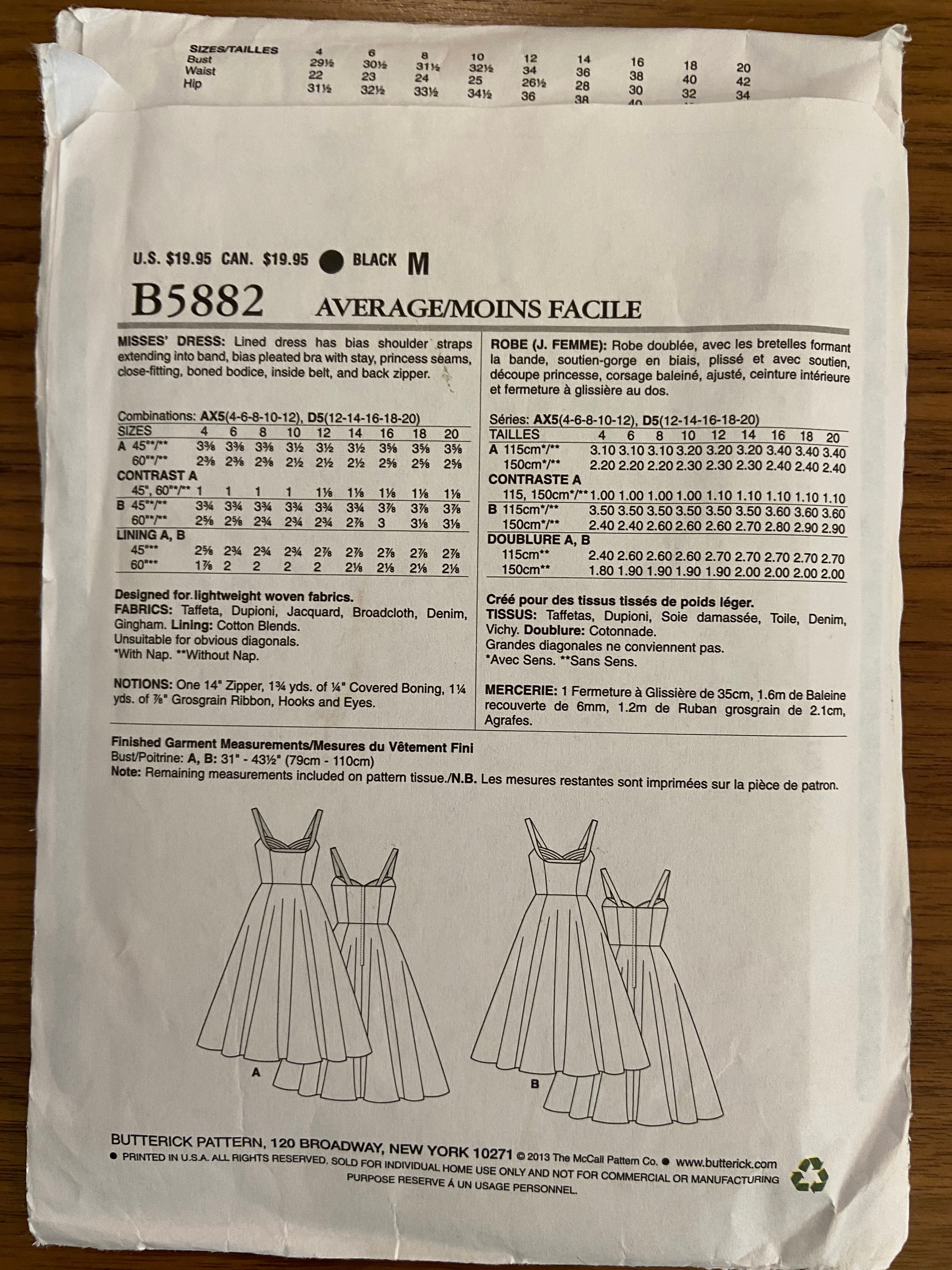 Butterick B5882 vintage style sewing pattern