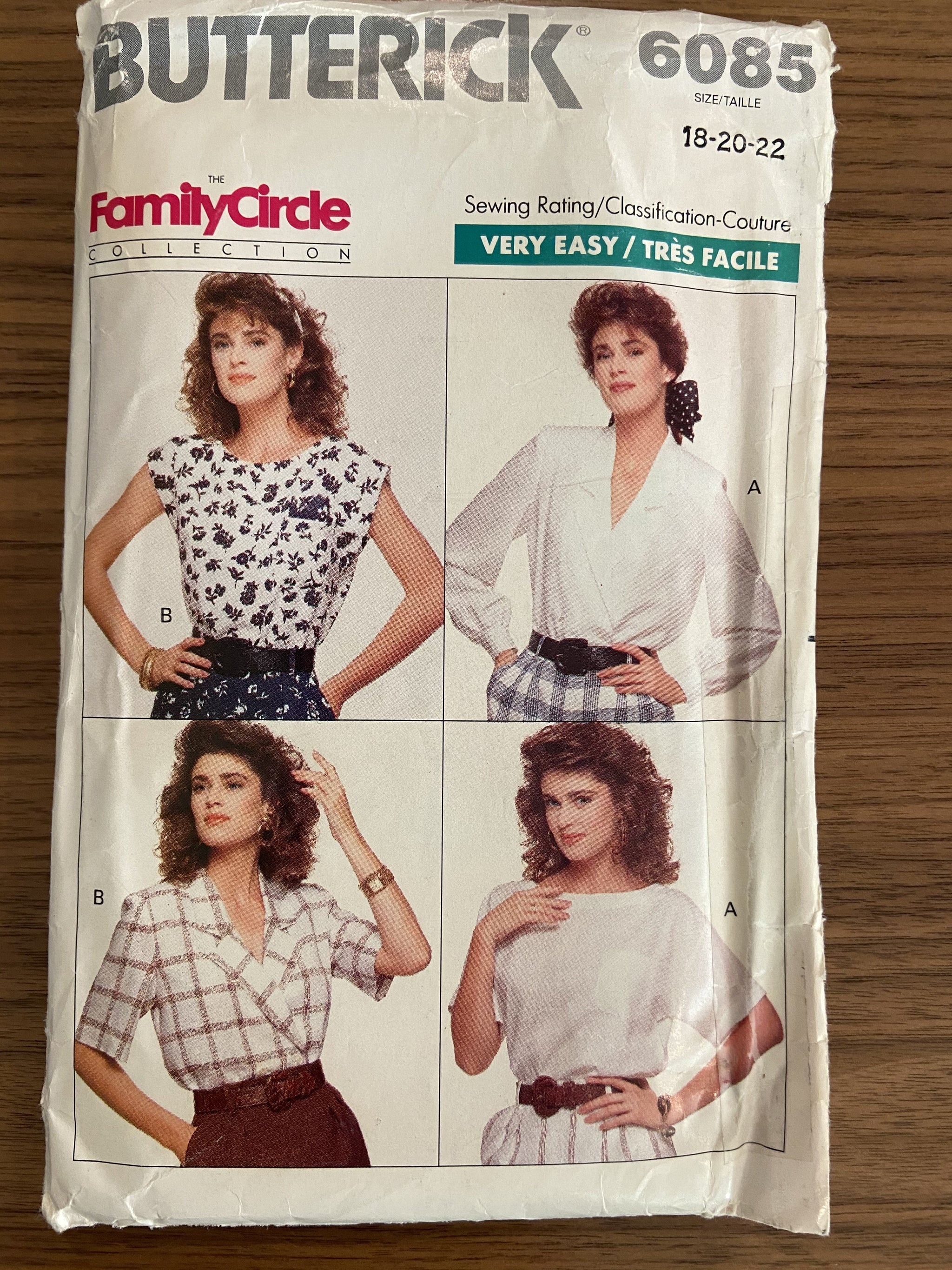 Butterick 6085 vintage 1980s blouse top sewing pattern – the
