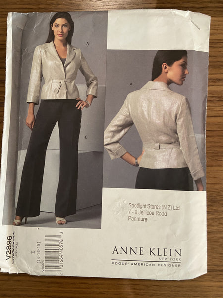 Vogue V2896 designer Anne Klein Vogue American Designer Jacket and pants sewing pattern Bust 31 1/2, 32 1/2, 34 inches