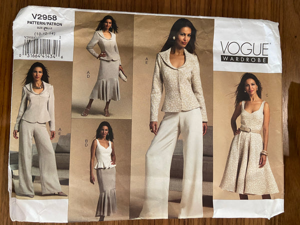 Vogue V2958 Vogue Wardrobe jacket,bustier, dress, skirt and pants sewing pattern Bust 32 1/2, 34, 36 inches