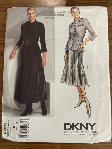 Vogue V2871 designer DKNY Vogue American Designer Jacket and skirt sewing pattern Bust 31 1/2, 32 1/2, 34 inches