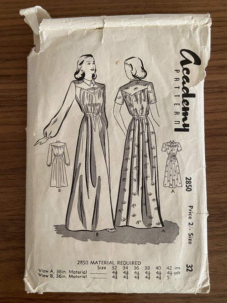 Academy 2850 vintage 1950s dressing gown robe sewing pattern