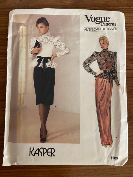 Vogue 1189 vintage sewing pattern American Designer 1980; Kaspar Bust 34 inches