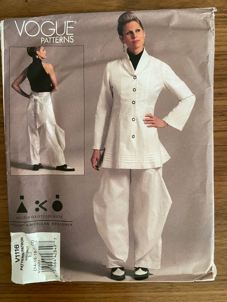 Vogue V1116 designer Andrea Katz Vogue American Designer Jacket and pants sewing pattern Bust 36 to 44 inches