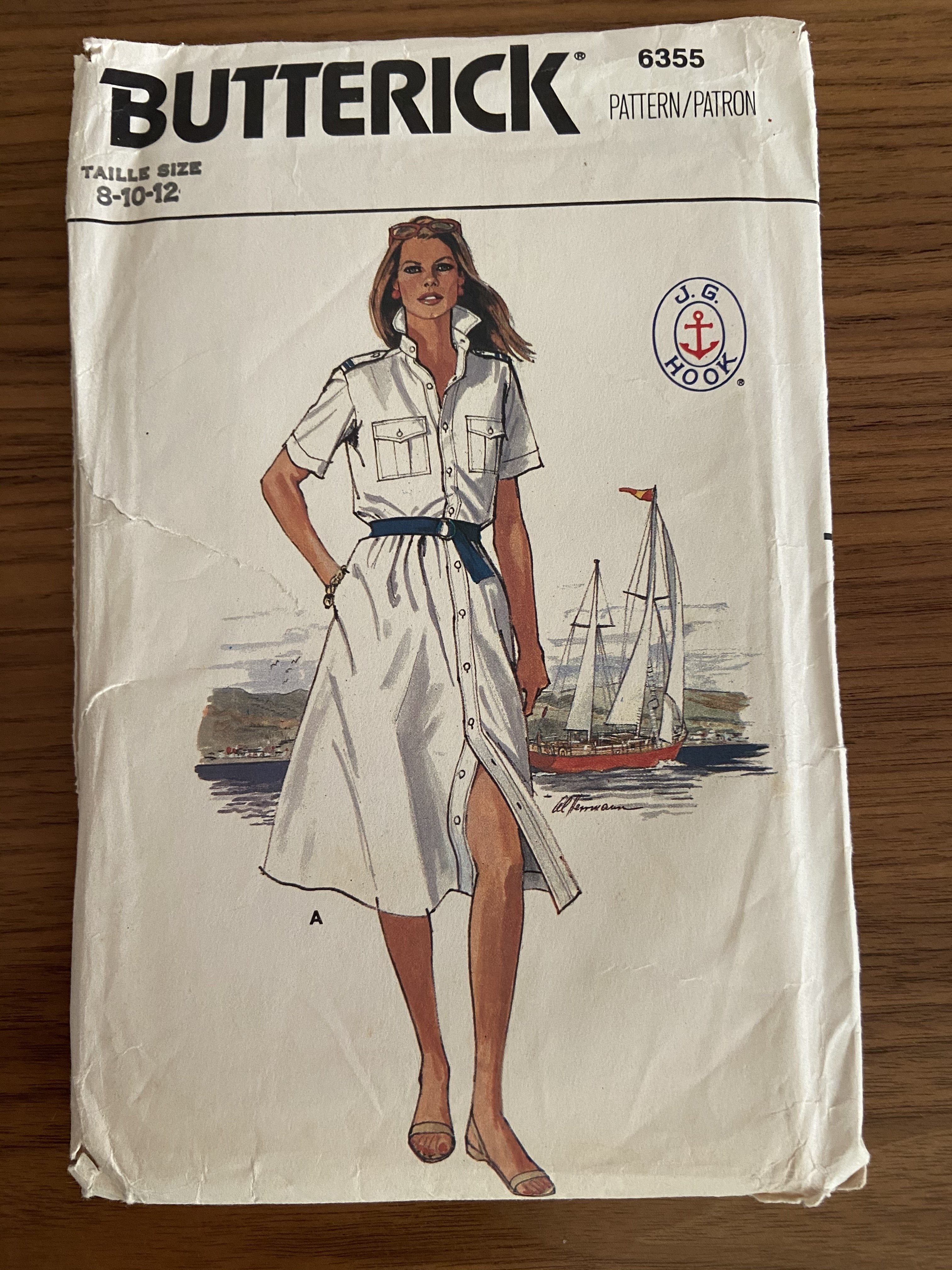 Butterick 6355 vintage 1980s shirt dress sewing pattern J.G.Hook