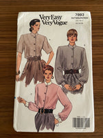 Vogue 7893 vintage 1990s blouse sewing pattern Bust 34, 36, 38 inches