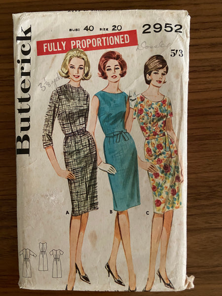 Butterick 2952 vintage  1960s dress sewing pattern