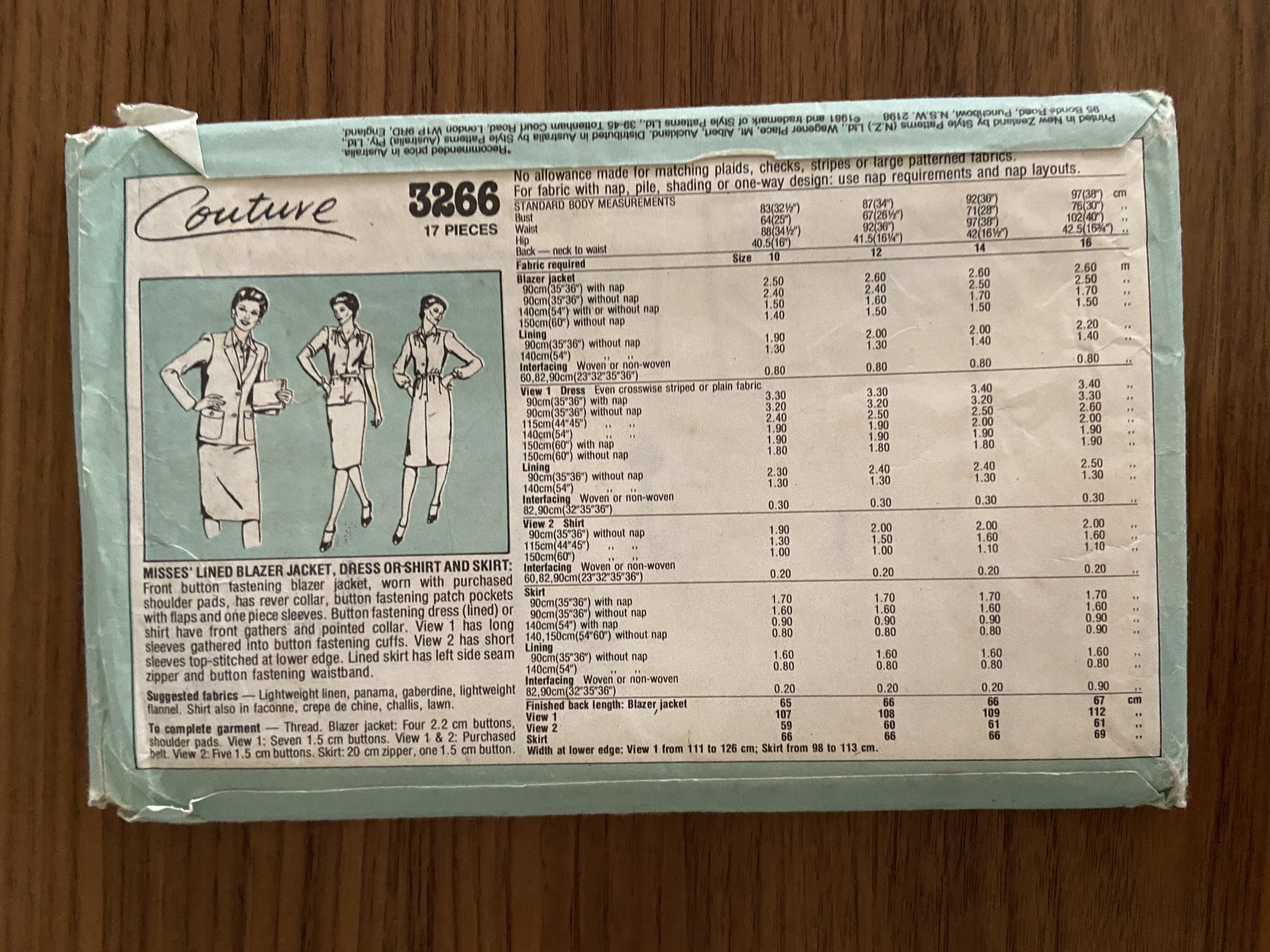 Style 3266 vintage 1980s lined blazer, dress or shirt and skirt sewing pattern Bust 36 inches