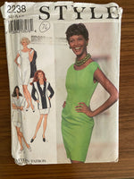 Style 2238 vintage 1990s dress and jacket sewing pattern Bust 32 1/2 to 40 inches