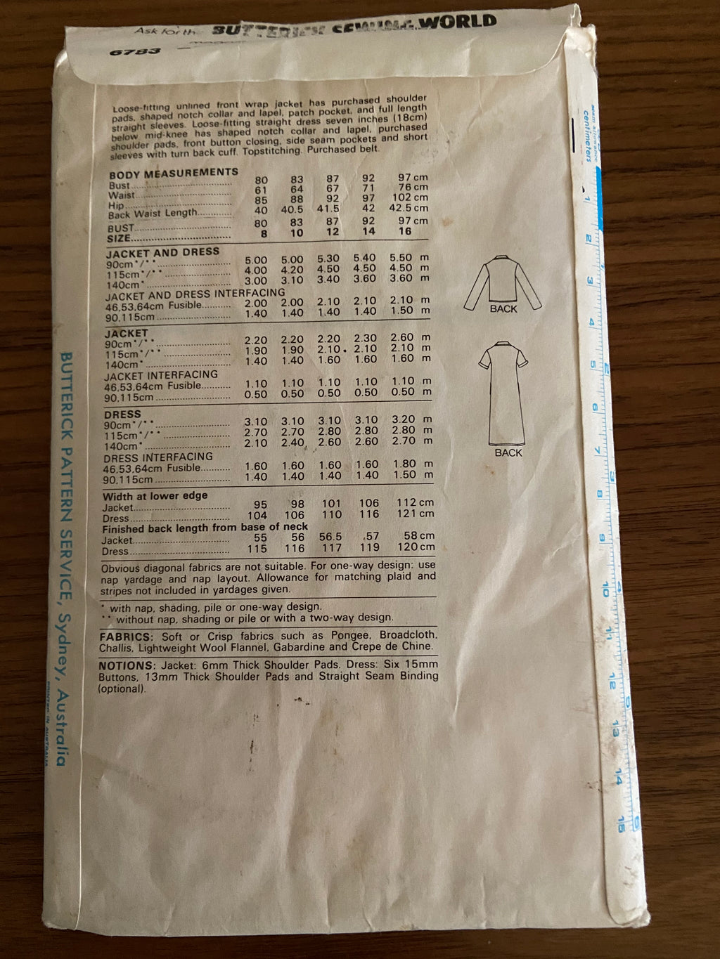 Butterick 6783 vintage 1980s jacket and dress pattern