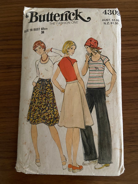 Butterick 4309 vintage 1970s t-shirt skirt and pants pattern
