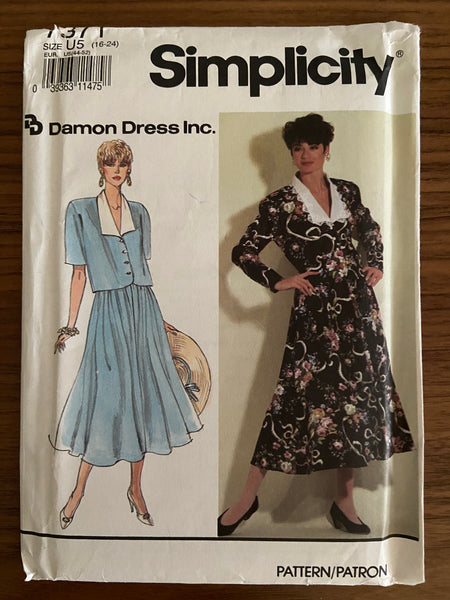 Simplicity 7371 Damon Dress vintage 1990s two-piece dress sewing pattern Bust 38-46 inches