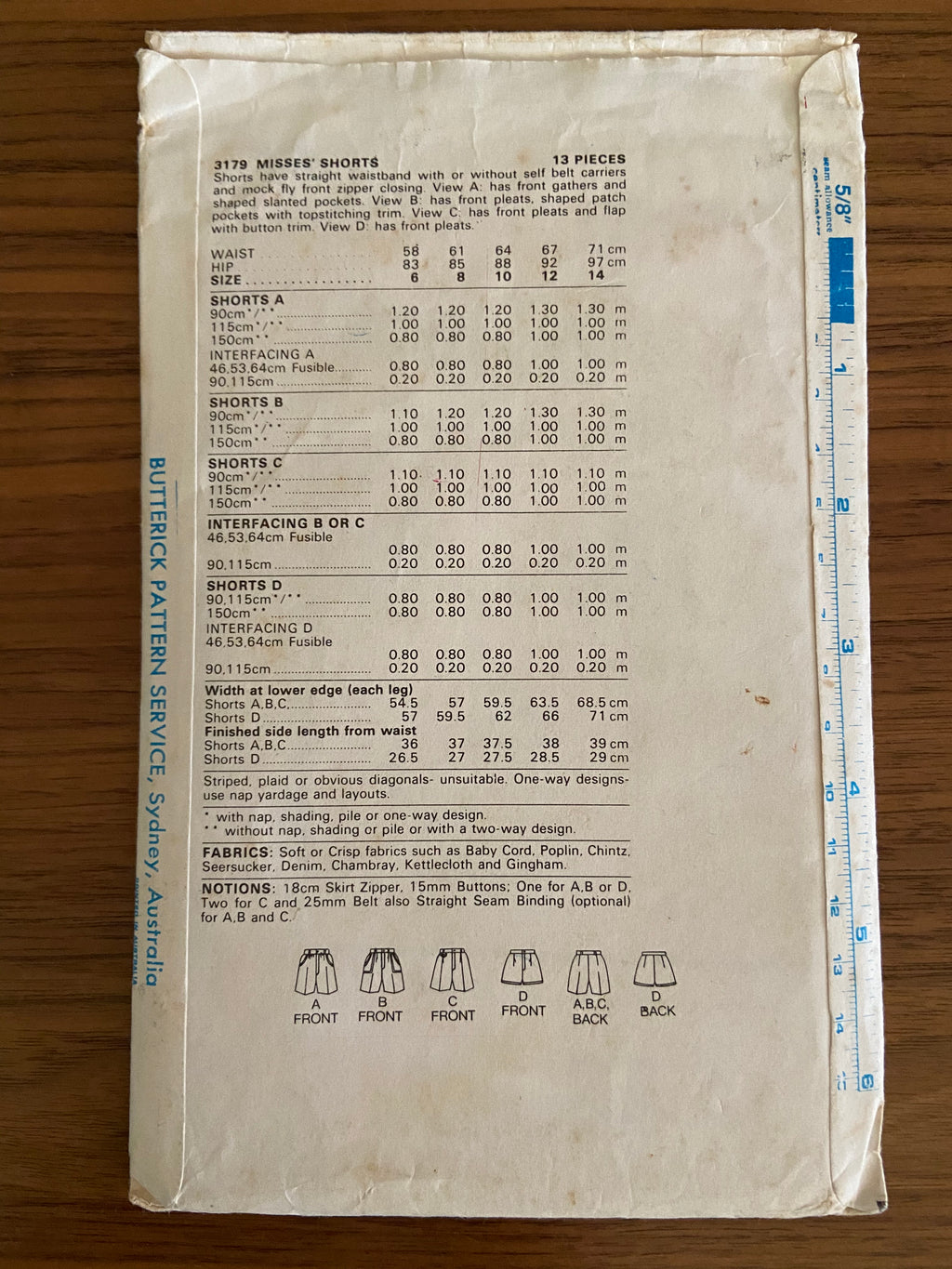 Butterick 3179 vintage 1970s shorts pattern