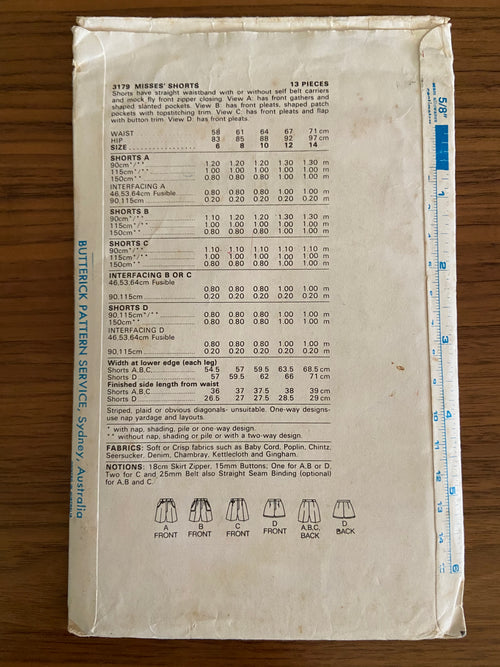 Butterick 3179 vintage 1970s shorts pattern