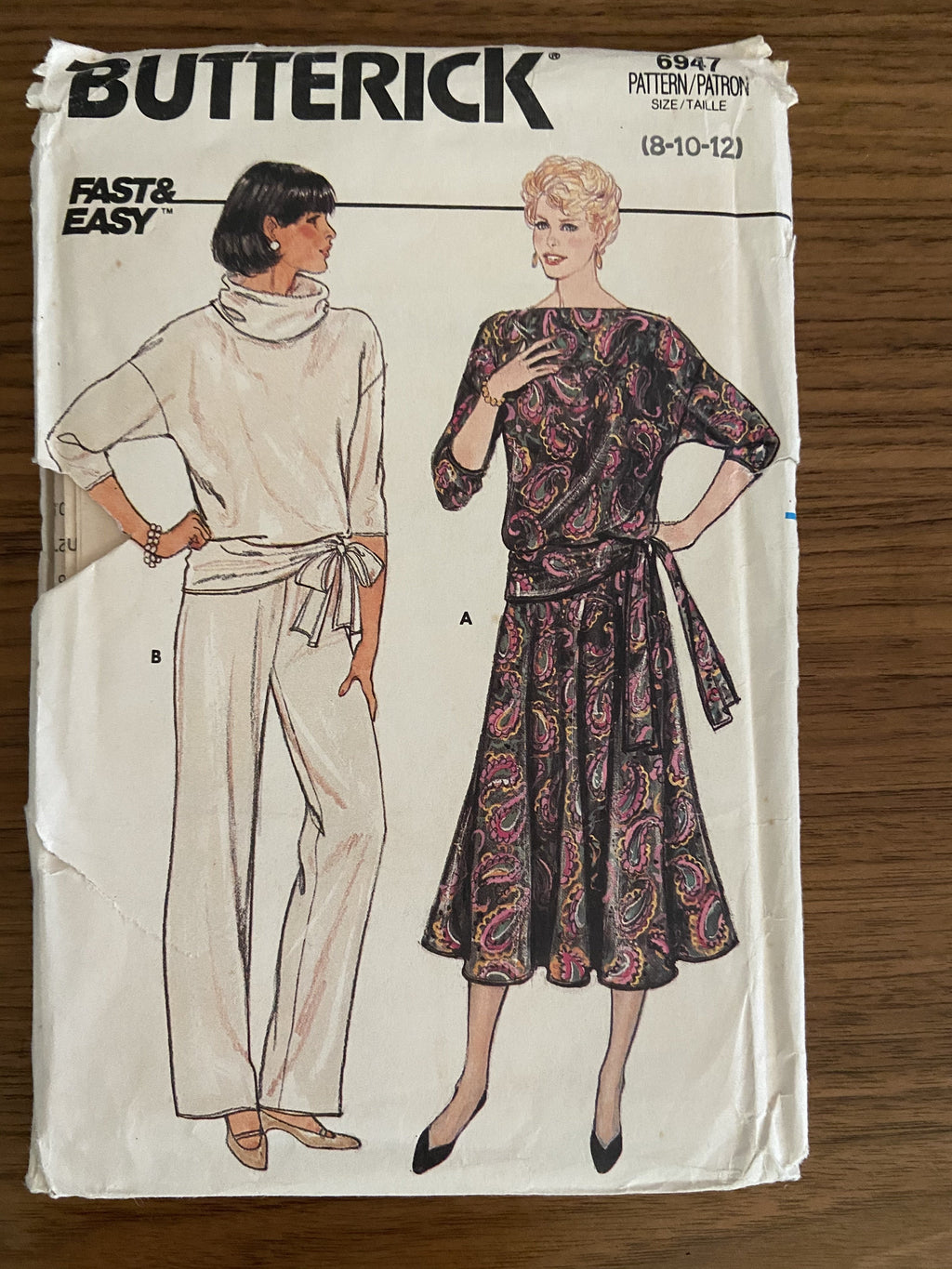 Butterick 6947 Vintage 1980s pants, skirt and top sewing pattern