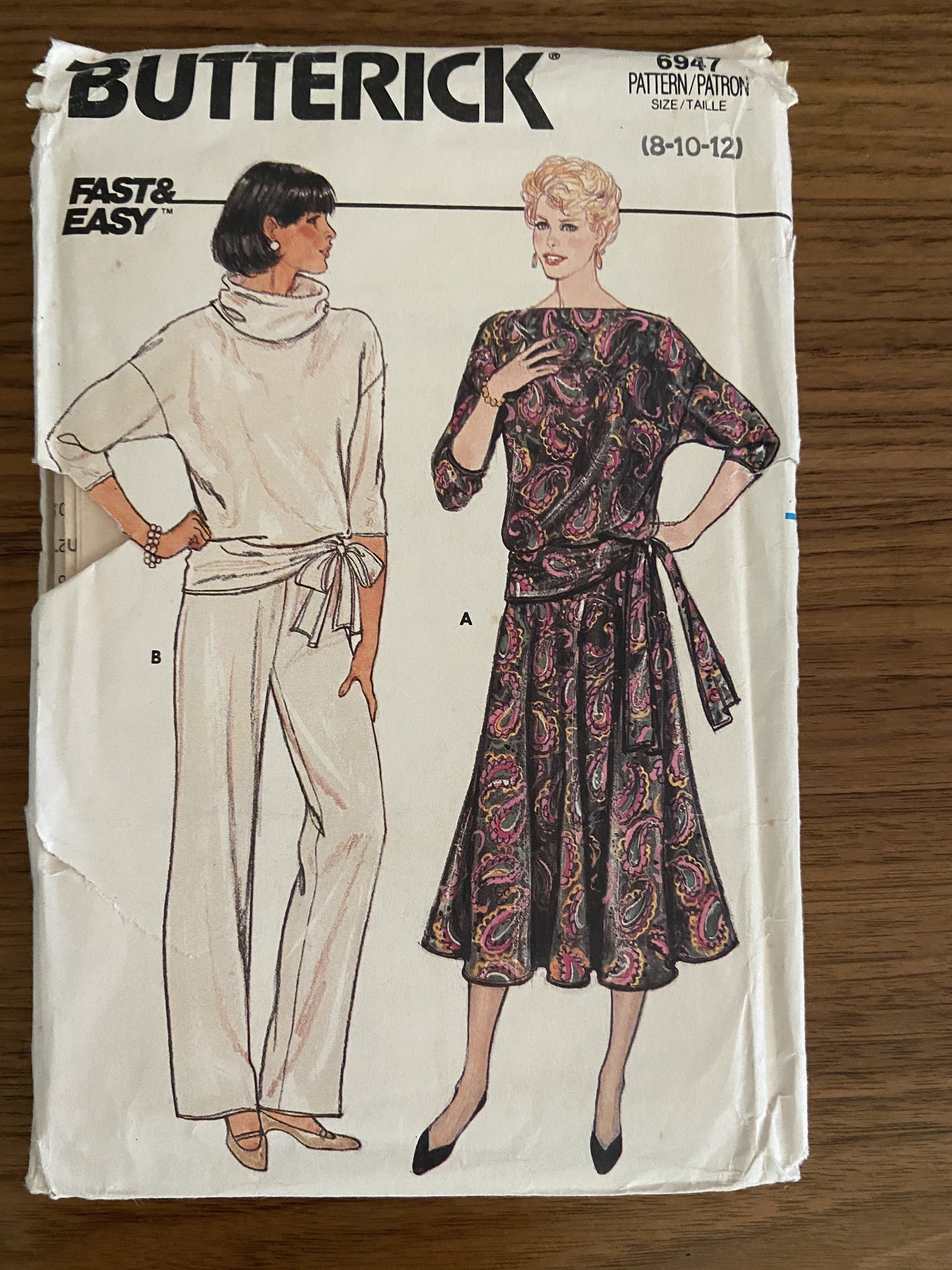 Butterick 6947 Vintage 1980s pants, skirt and top sewing pattern