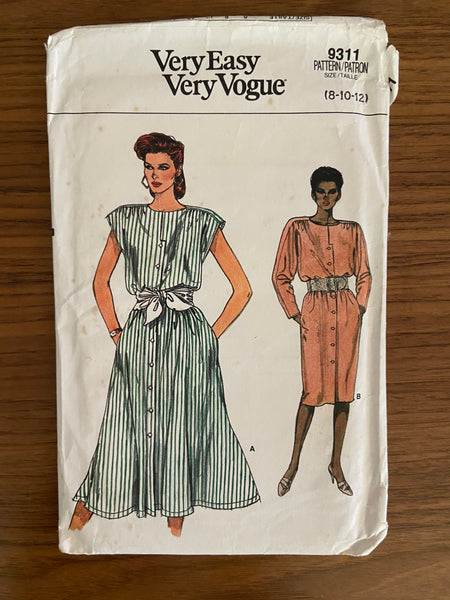 Vogue 9311 vintage 1980s dress sewing pattern Bust 31 1/2, 32 1/2, 34 inches