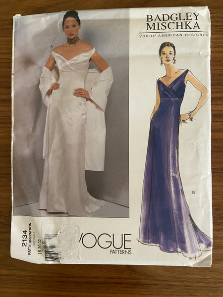 Vogue 2132 Vogue American Designer Badgley Mischka evening or wedding dress pattern Bust 40, 42, 44 inches