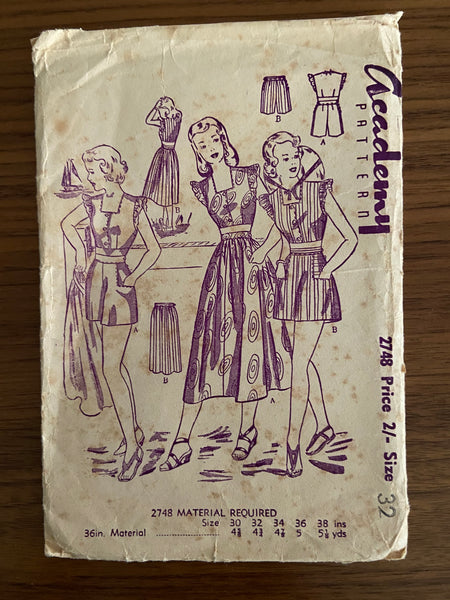 Academy 2748 vintage 1950s bodice skirt and shorts set sewing pattern