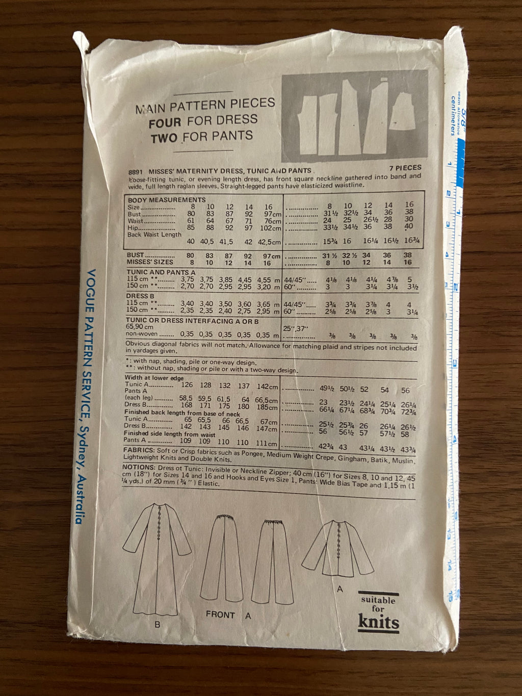 Vogue 8891 vintage 1970s maternity dress, tunic and pants pattern Bust 34 inches