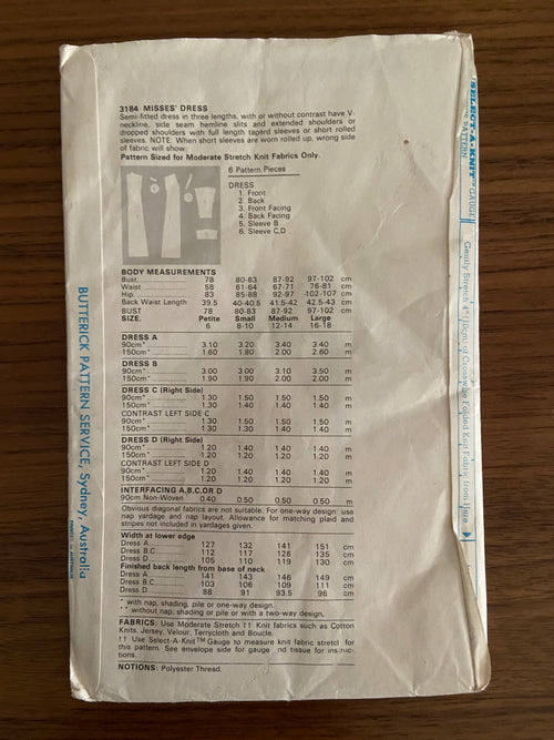 Butterick 3184 vintage 1980s dress pattern